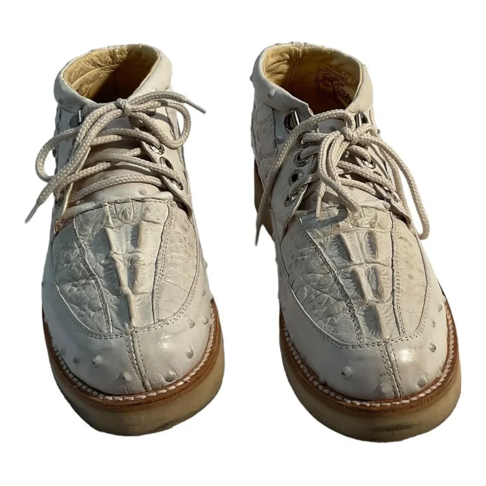 Figueroa Boots Taupe Caiman Ostrich Leather Lace Up Shoes Mens Size 6.5